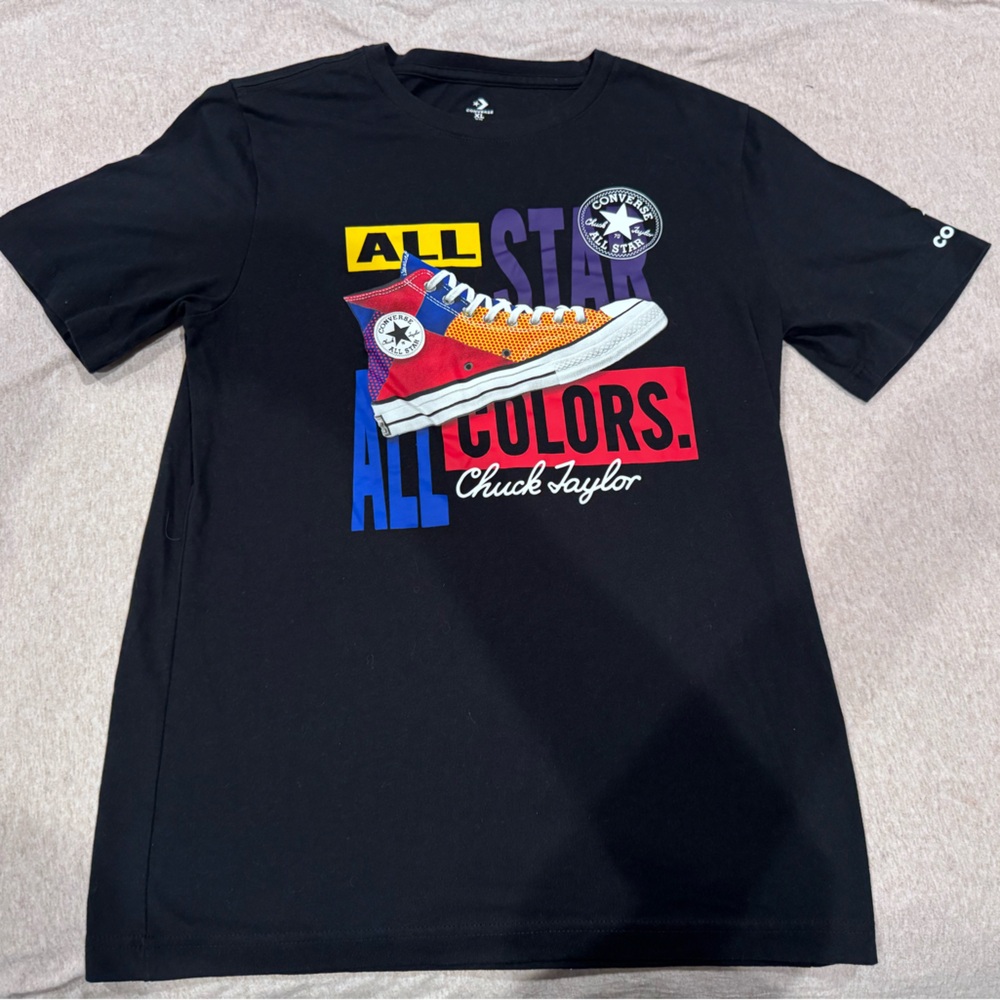 Converse Chuck Taylor Black Graphic T-Shirt. Youth size XL ages 13-15